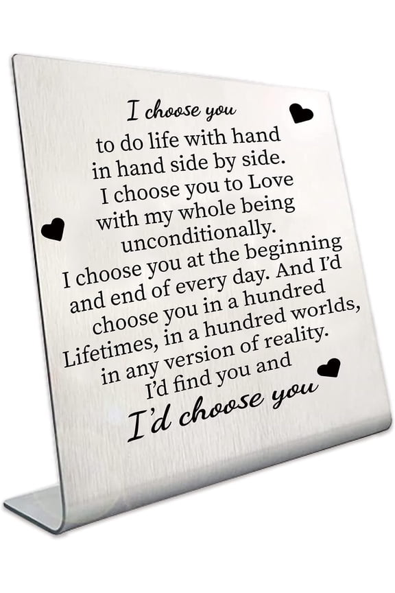 Silver Office Signs Desk Decorations Sign Plaque Marriage Wedding Anniversary Keepsake Table Gift Stainless Steel Heart for Women Office Home Couple Husband Wife Boyfriend Girlfriend Decor 3.9Inch