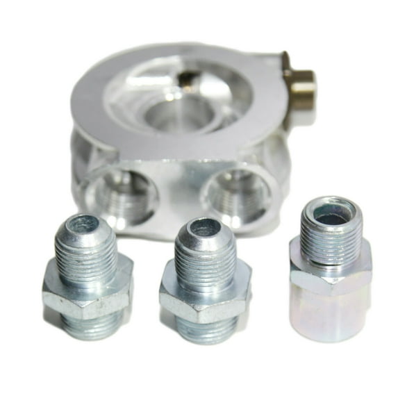 Silver Oil Cooler Filter Sandwich Plate Thermostat Adapter 3/4" 16-UNF w/ AN8 Silver Oil Cooler Filter Sandwich Plate Thermostat Adapter 3/4" 16-UNF w/ AN8