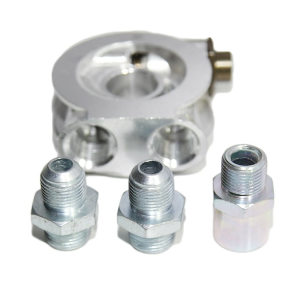 Silver Oil Cooler Filter Sandwich Plate Thermostat Adapter 3/4" 16-UNF w/ AN8 Silver Oil Cooler Filter Sandwich Plate Thermostat Adapter 3/4" 16-UNF w/ AN8