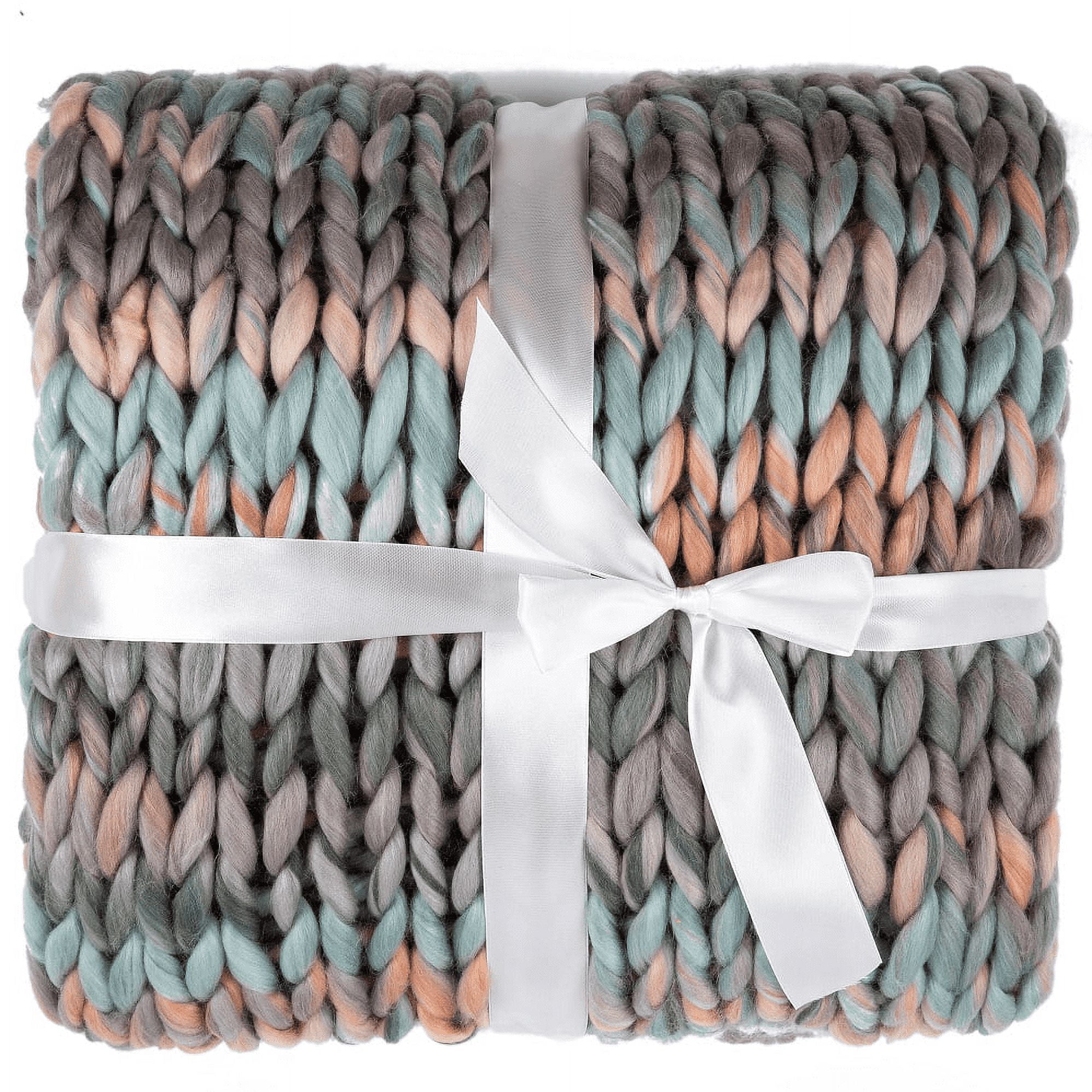 Silver One International Chunky Knitted Throw Blanket, Dusty Soft Hues, 50" x 60"