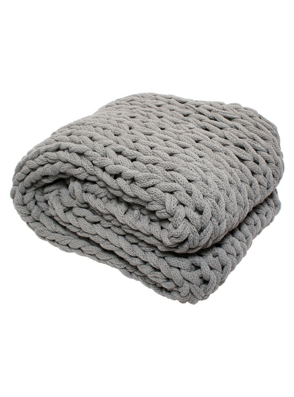 Silver One International Chunky Knitted Throw Blanket, Grey, 50" x 60"