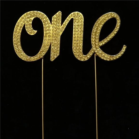 Silver One Rhinestone Cake Topper - Gold