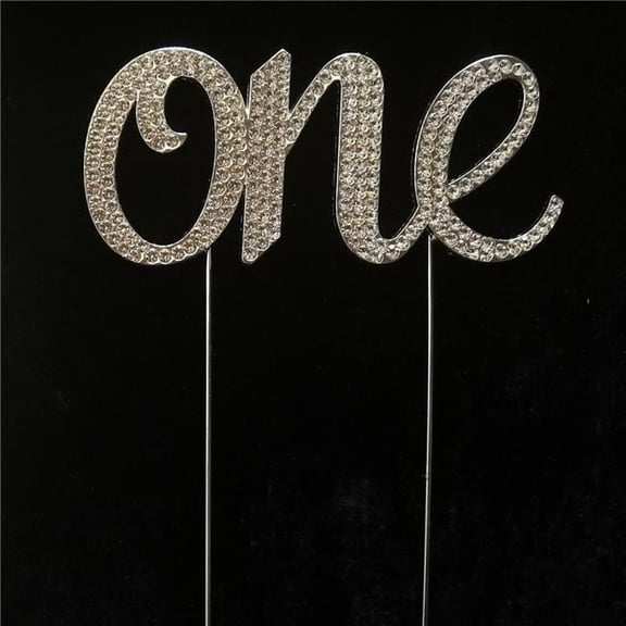 Silver One Rhinestone Cake Topper - Silver
