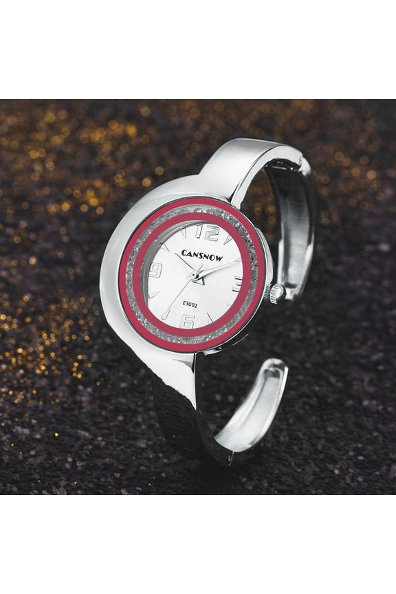 Silver Open Cuff Watch Polished Stainless Steel Crystal Encrusted Bezel
