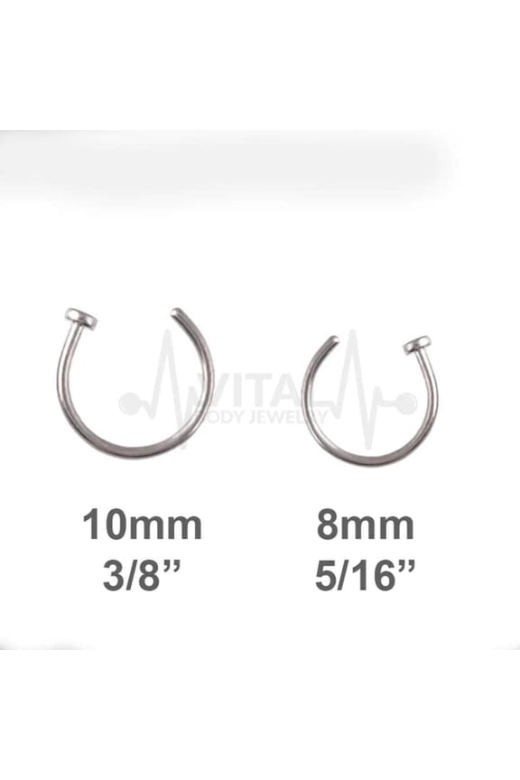 Silver Open Nose Rings, Adjustable, Easy To Fit Disk End, Comfortable, Half Hoop, 18G, PVD Coated, Surgical Steel, Vital Body Jewelry