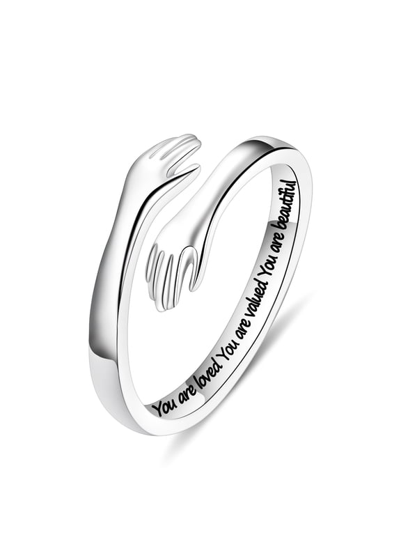 S925 Sterling Silver Hug Promise Ring for Wife Her Jewelry Trend Mothers Day Birthday Gifts for Women Girlfriend Teenage Teen Girls