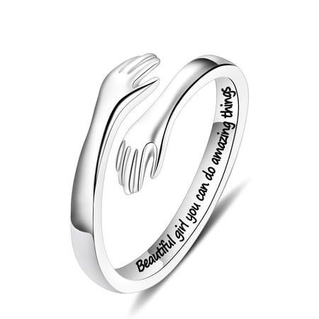 Turandoss S925 Sterling Silver Hug Ring for Teen Girls Kids Jewelry Inspirational Mothers Day Birthday Gifts for Teenage Daughters Granddaughter Niece Girls Ages 4-14