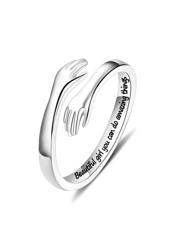 S925 Sterling Silver Hug Ring for Teen Girls Kids Jewelry Inspirational Mothers Day Birthday Gifts for Teenage Daughters Granddaughter Niece Girls Ages 4-14
