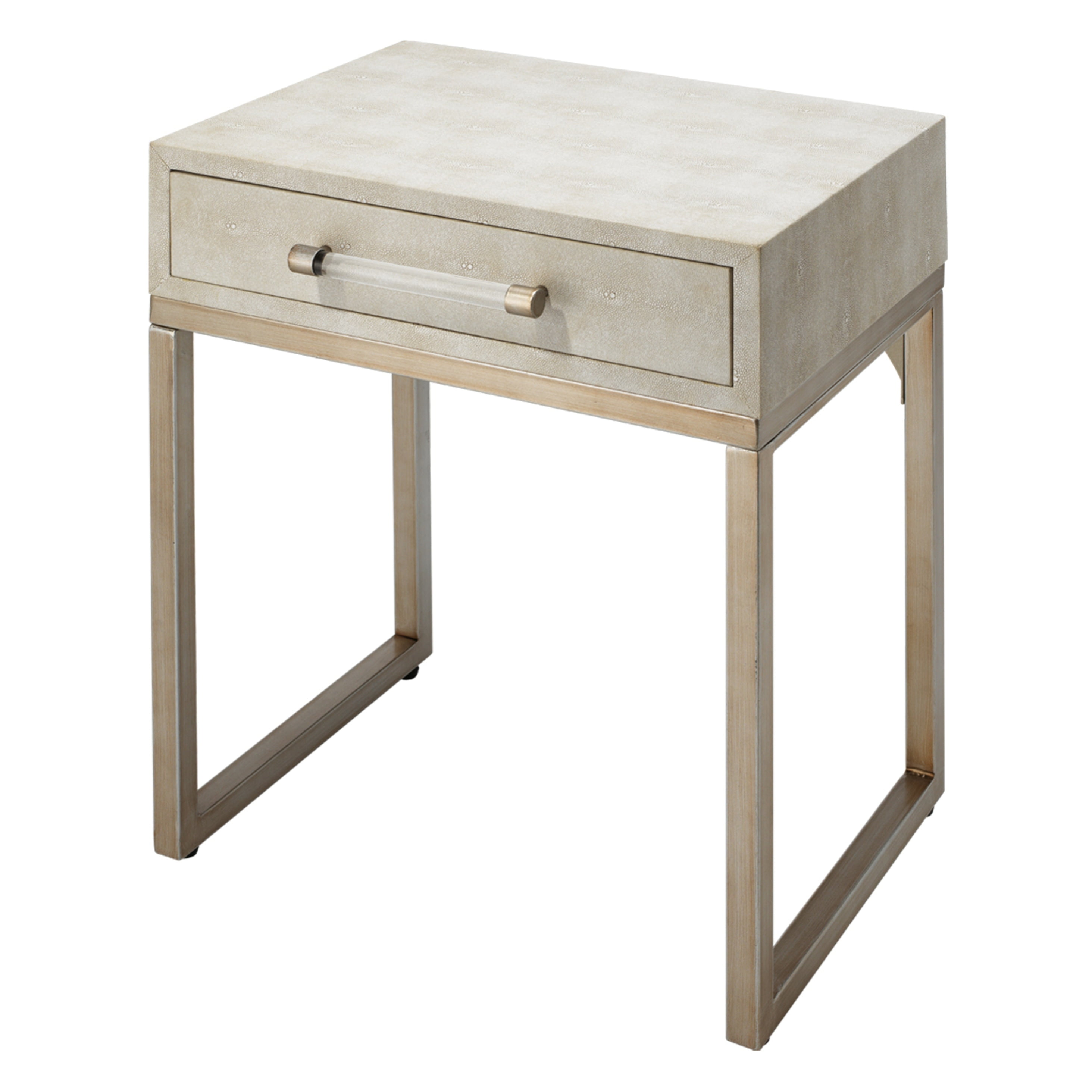 Ivory Faux Shagreen Leather Accent Table with Champagne Metal Legs