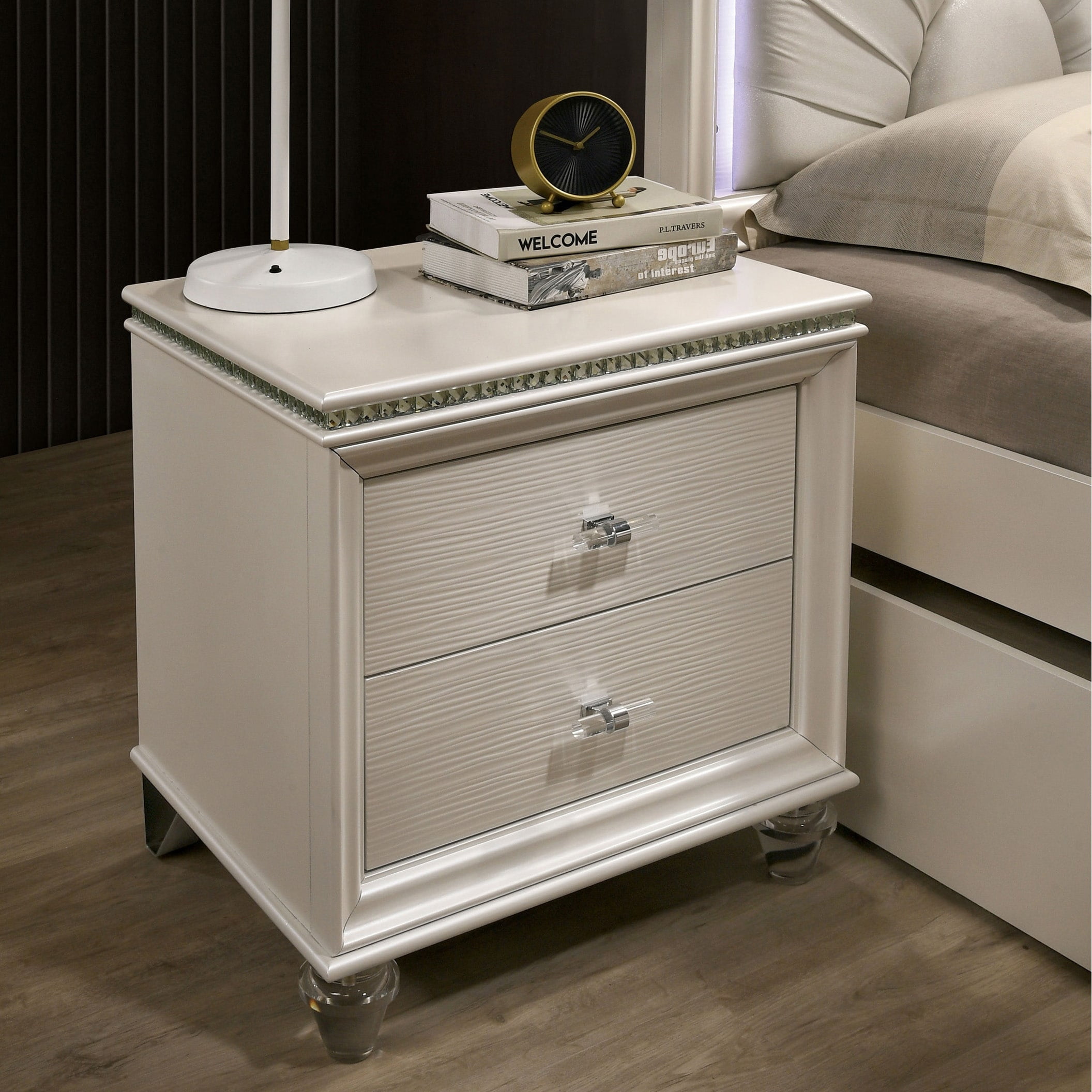 Silver Orchid Allenby Transitional Pearl White Wood 2-Drawer Nightstand ...