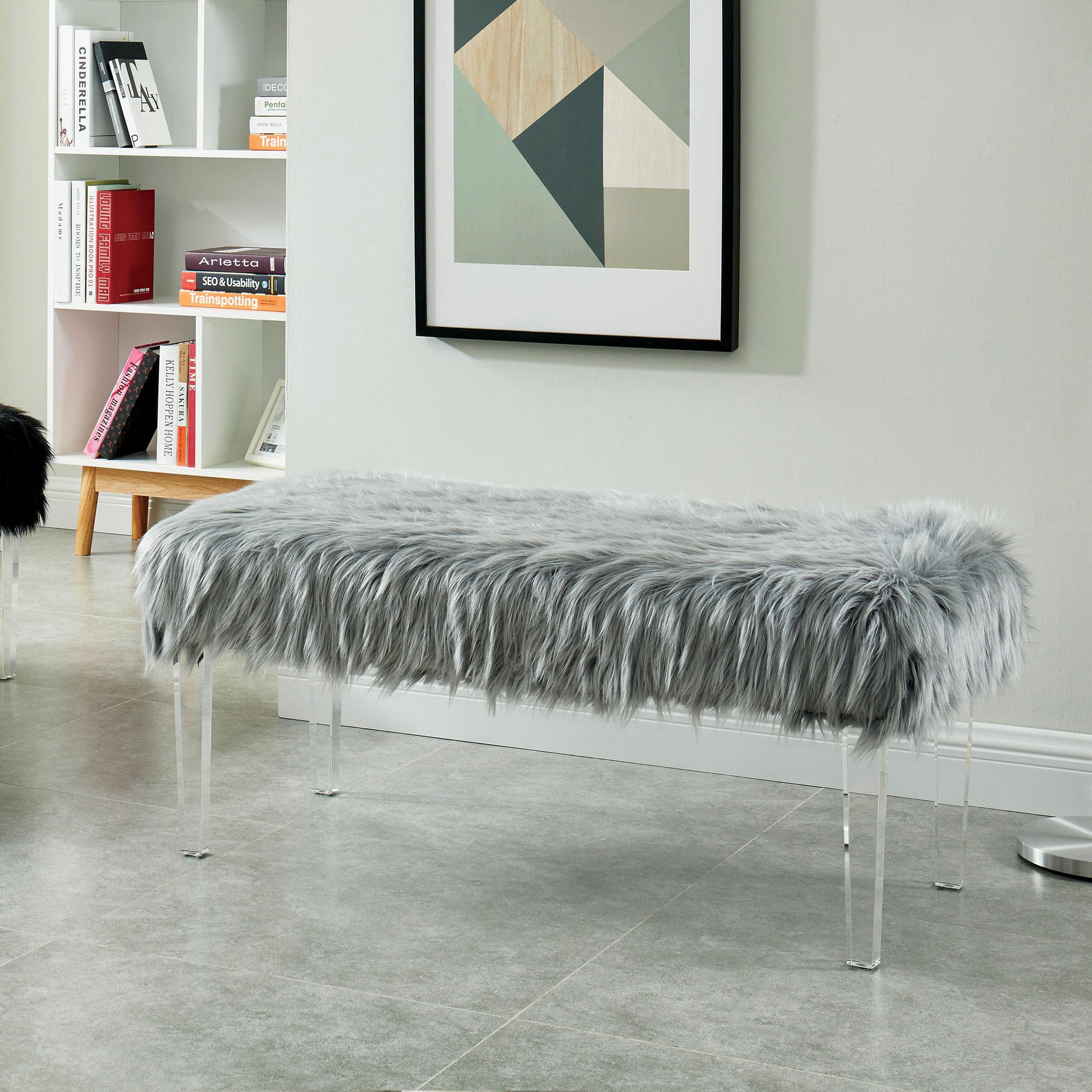 Silver Orchid Andral Contemporary Faux Fur Upholstery Entryway Bench by  Grey