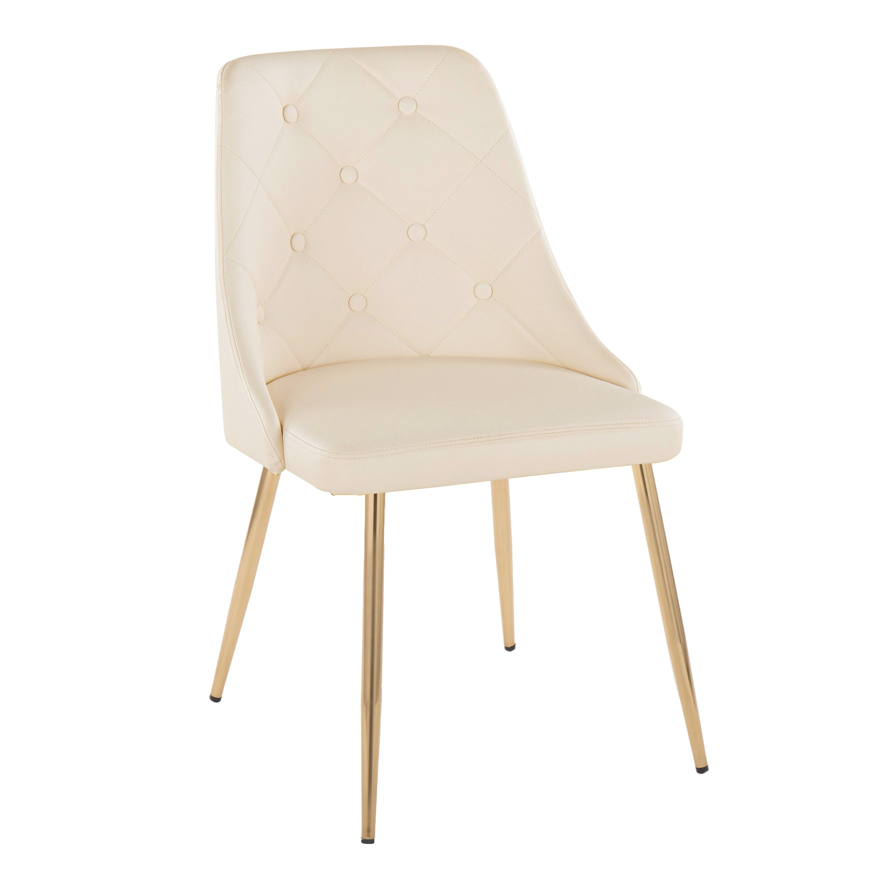 Cream Faux Leather Upholstered Side Chair with Gold Metal Legs