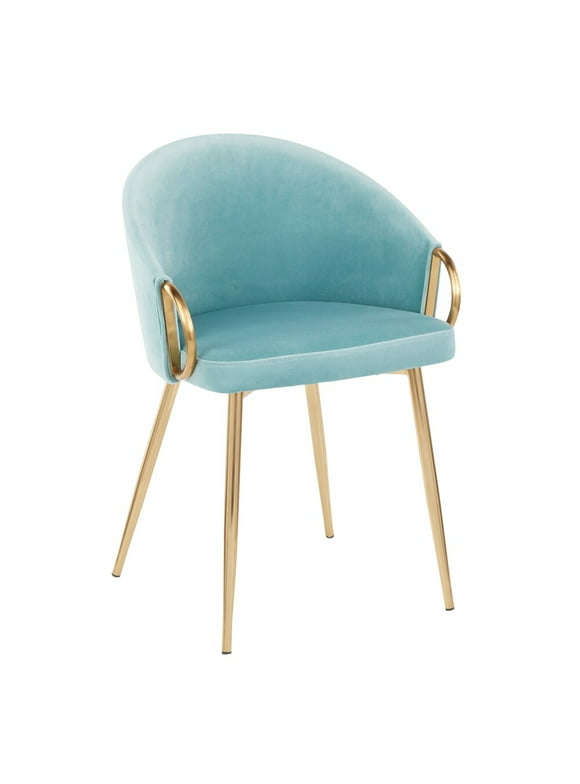 Silver Orchid  Battista Glam Gold Upholstered Chair - N/A Light Blue Velvet Velvet
