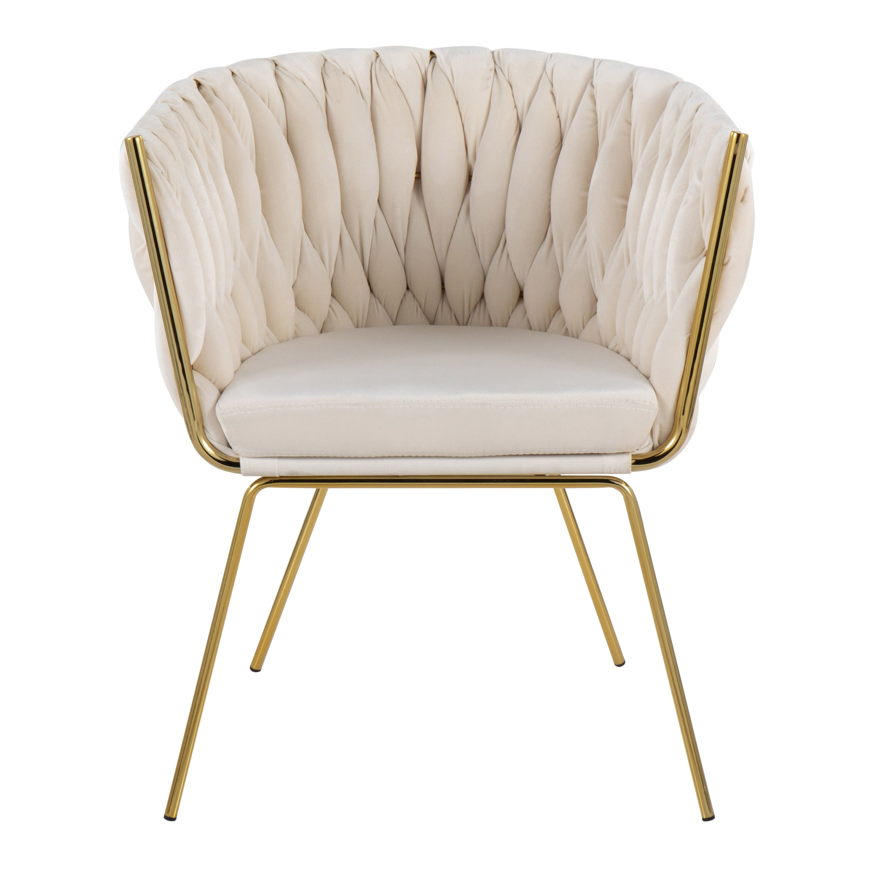 Elegant Braided Velvet Barrel Accent Chair with Gold Metal Legs