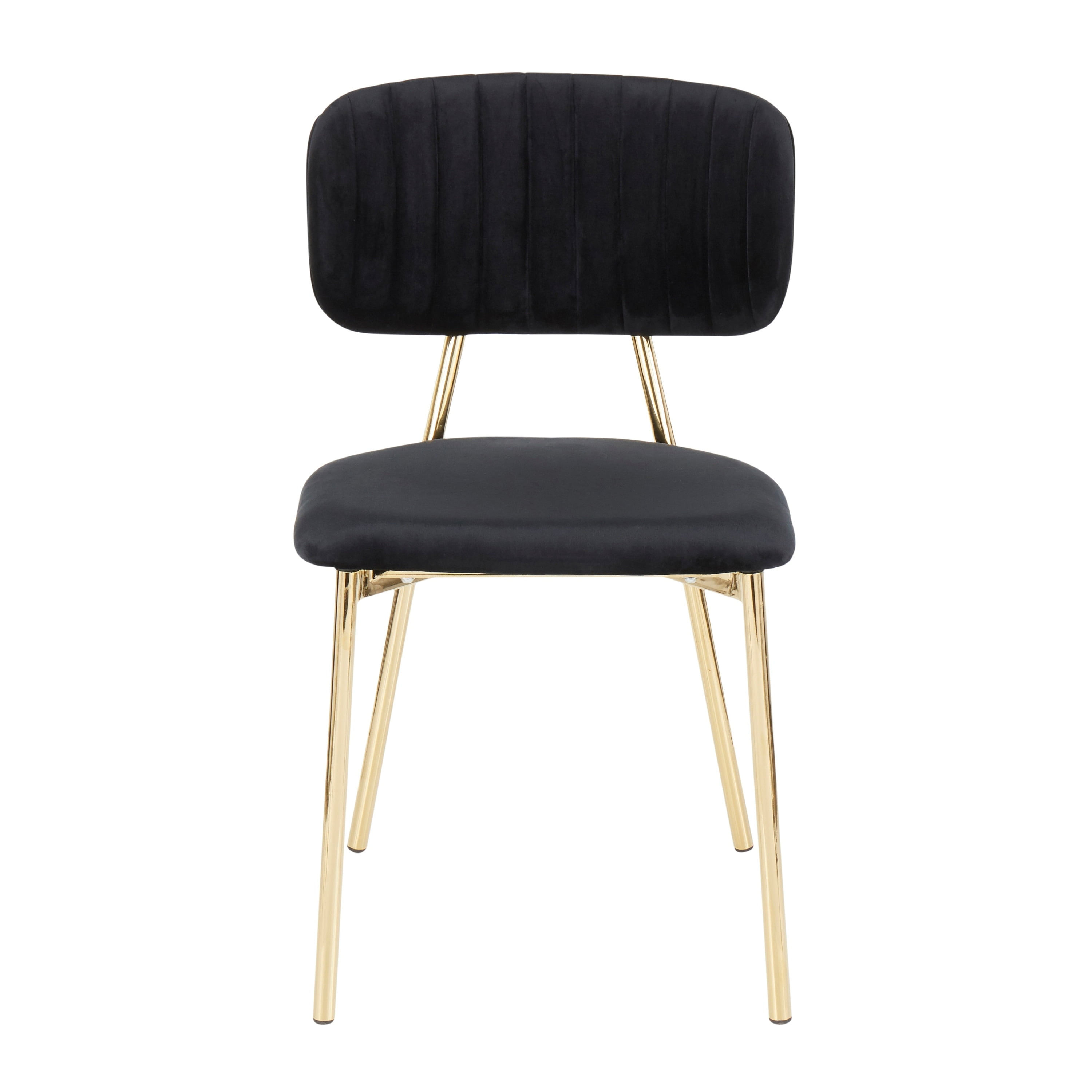 Black Velvet Upholstered Side Chair with Gold Metal Legs - Set of 2