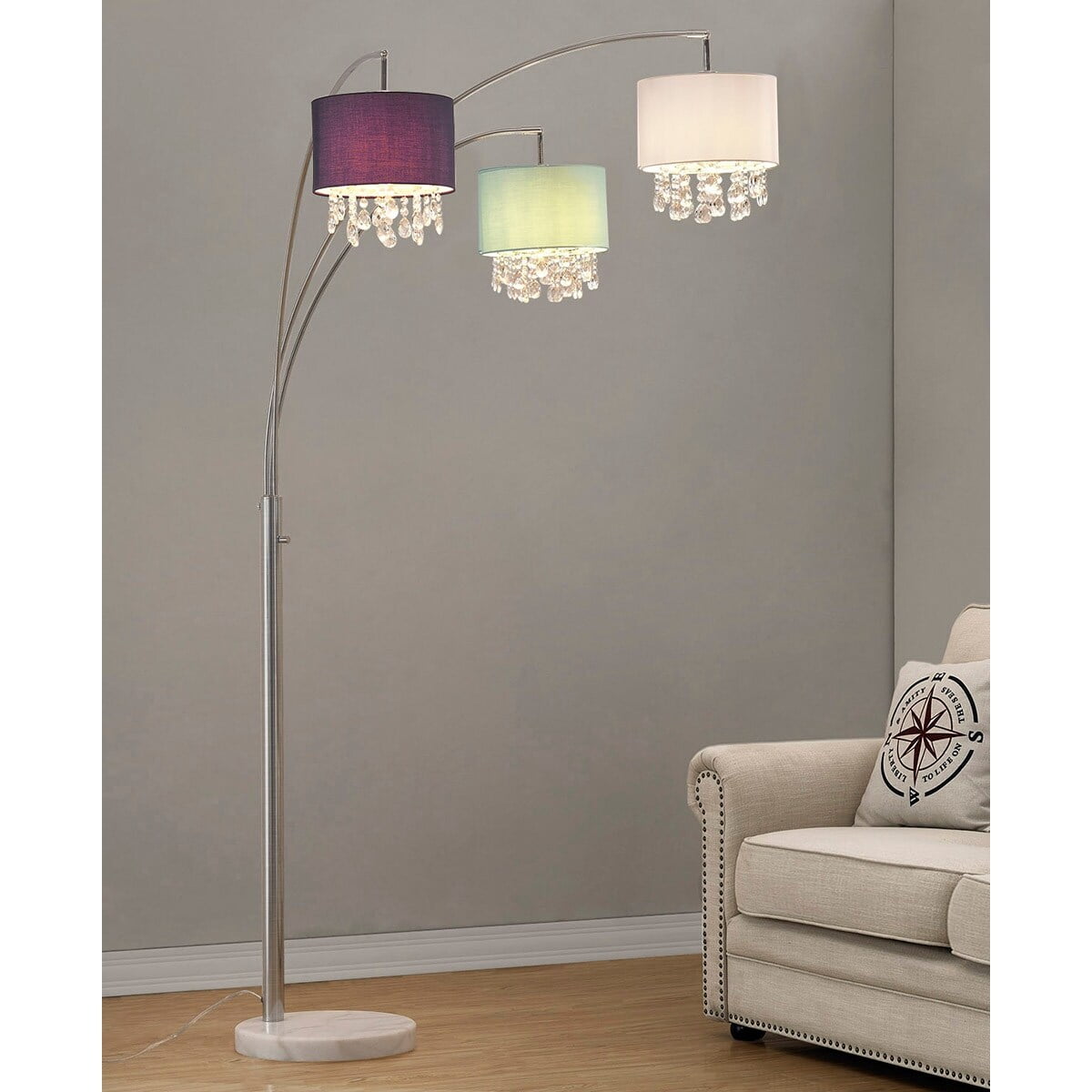 Silver Orchid Ferrari 3 Light Crystal Pendants Arch Floor Lamp Mixed Color Lamp Shades