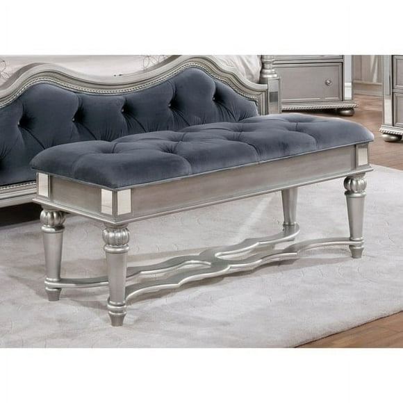 Silver Orchid  Heston Velvet Tufted Bedroom Bench Grey