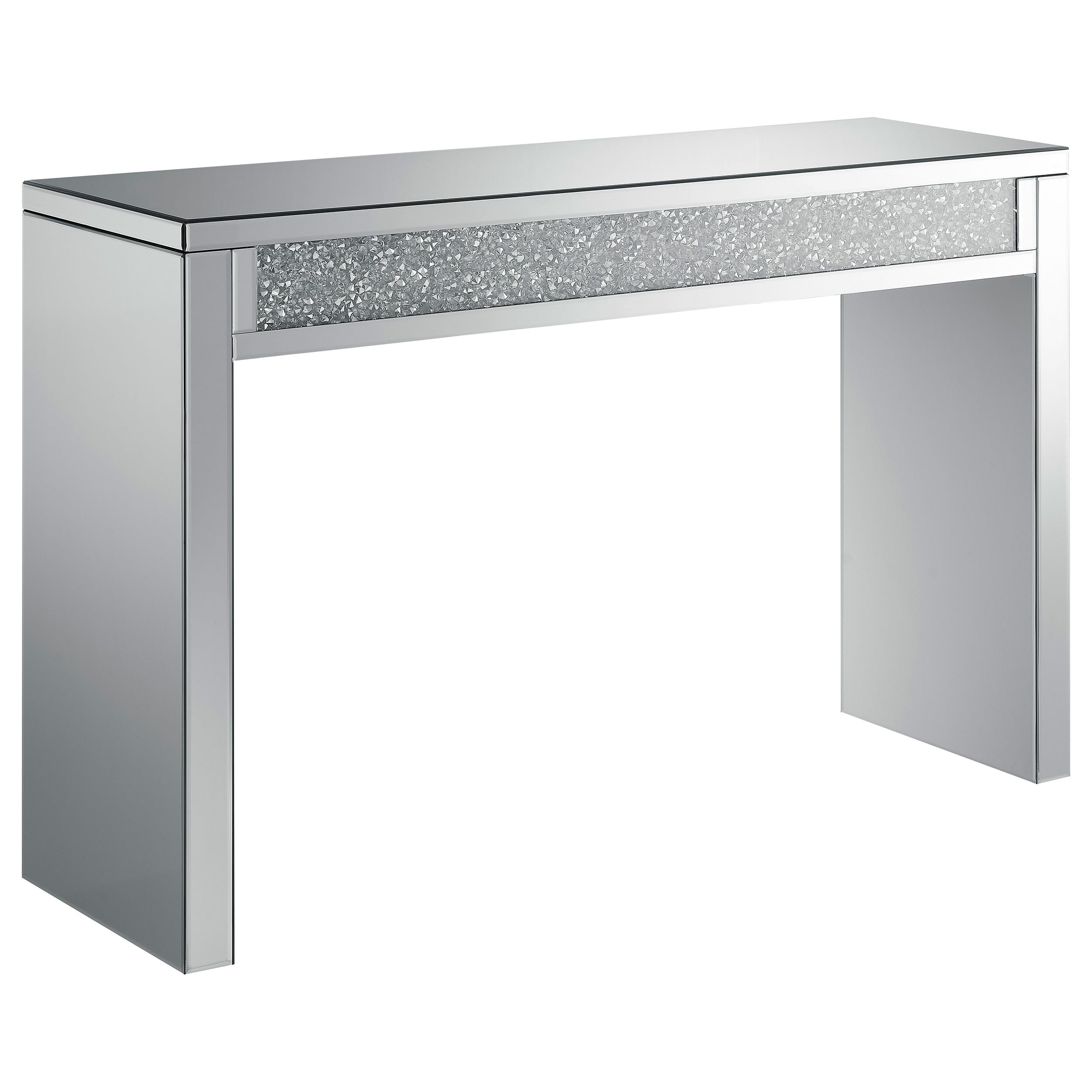 Layton 47" Silver and Clear Mirrored Rectangular Sofa Table