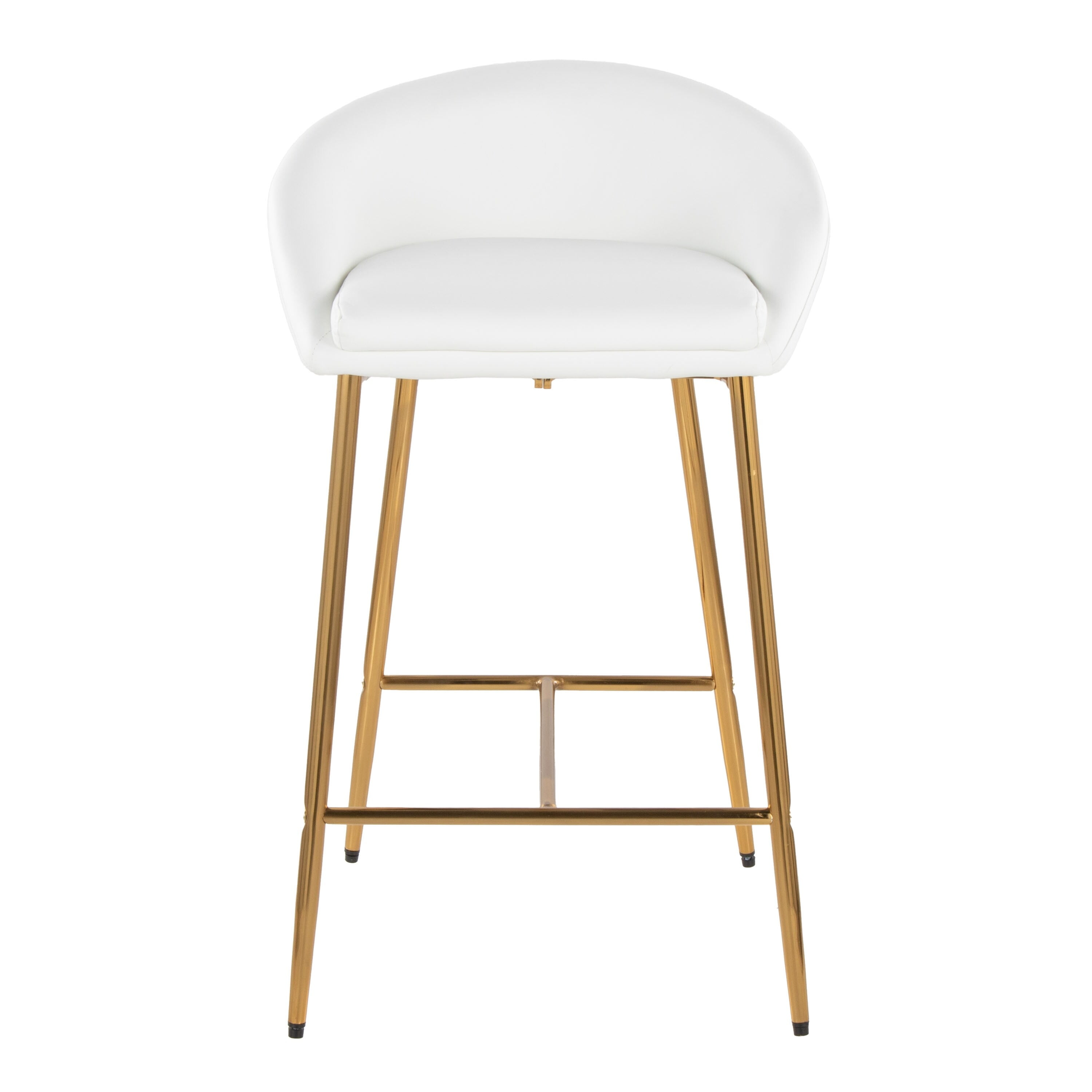 White Faux Leather and Gold Metal Counter Stools, Set of 2