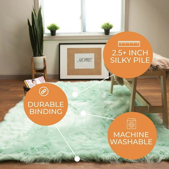 Silver Orchid Parrott Faux Fur Sheepskin Area Rug Mint Green 4' x 6' 4' x 6' Indoor Living Room Rectangle