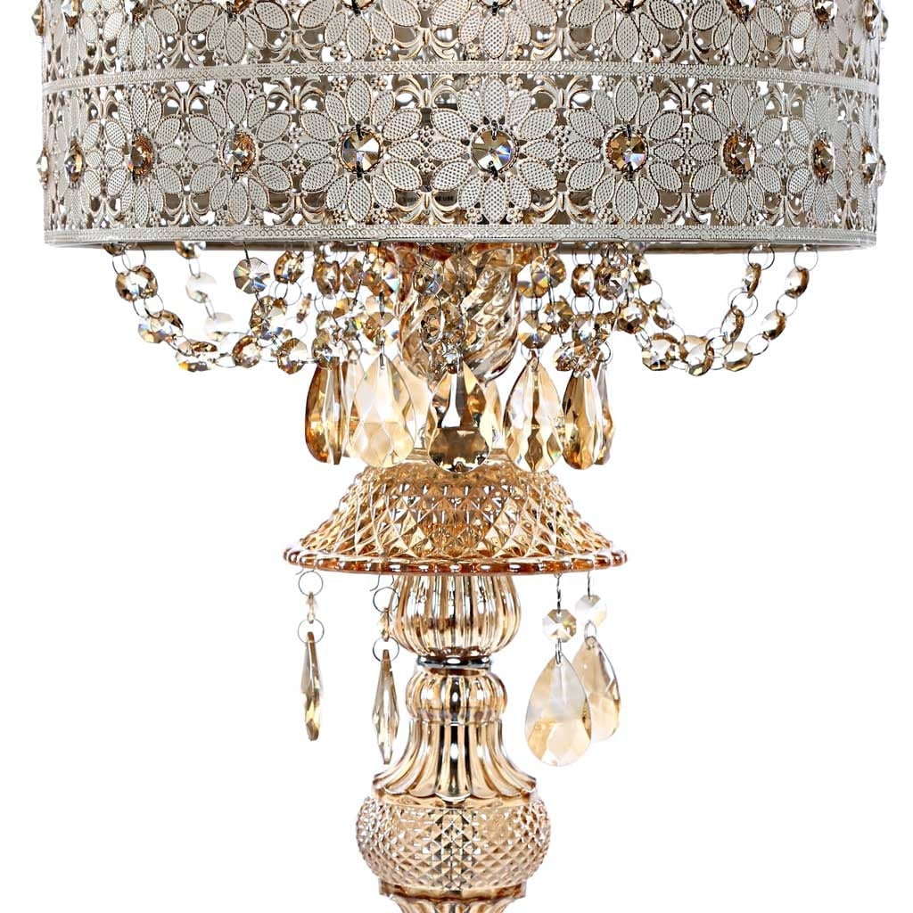 Luxurious Silver and Champagne Crystal Glass Table Lamp Set