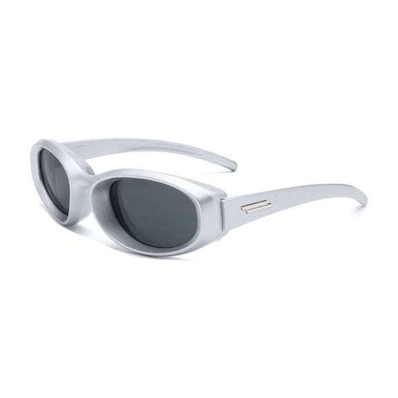 Silver Oval Sunglasses with Metal Bar Detail, UV400 Protection Polarized Lenses, Stylish Fashion Shades for Daily & Vacation