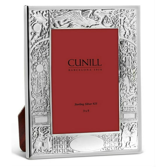 Silver Overlay STORK BIRTH RECORD Frame by Cunill Italy - 3x5
