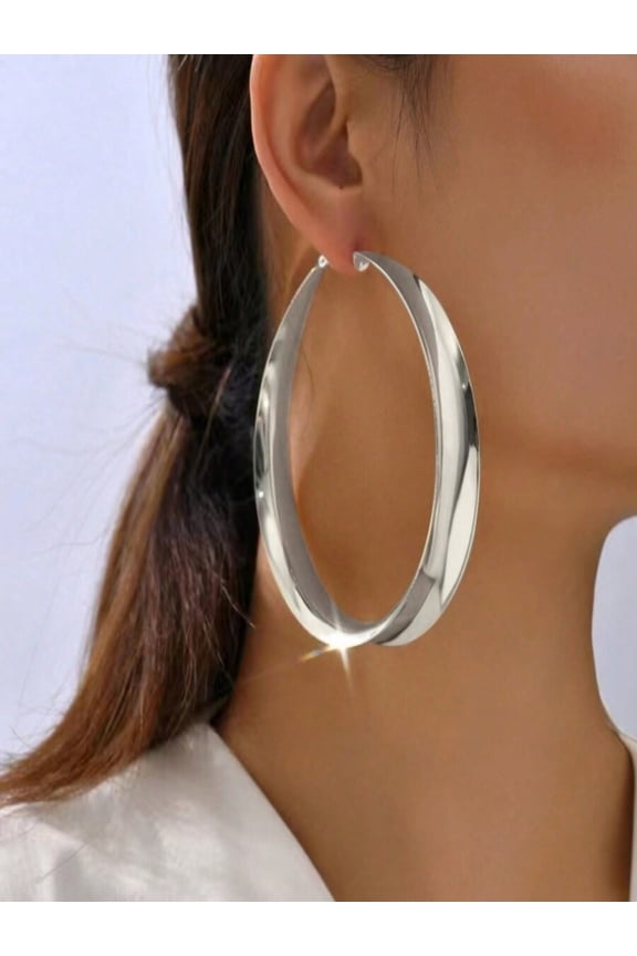 Silver Oversized Minimalist Hoop Earrings For Women