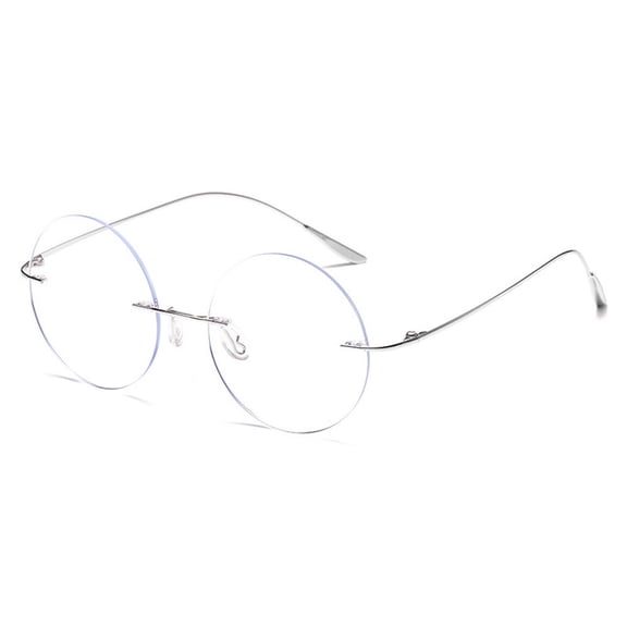 Silver Oversized Round Lightweight Screw-Free Reading Glasses 3.50 Titanium Alloy Anti-Blue Light Rimless Readers +3.50 Strength