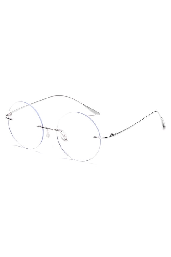 Silver Oversized Round Lightweight Screw-Free Reading Glasses 3.50 Titanium Alloy Anti-Blue Light Rimless Readers +3.50 Strength
