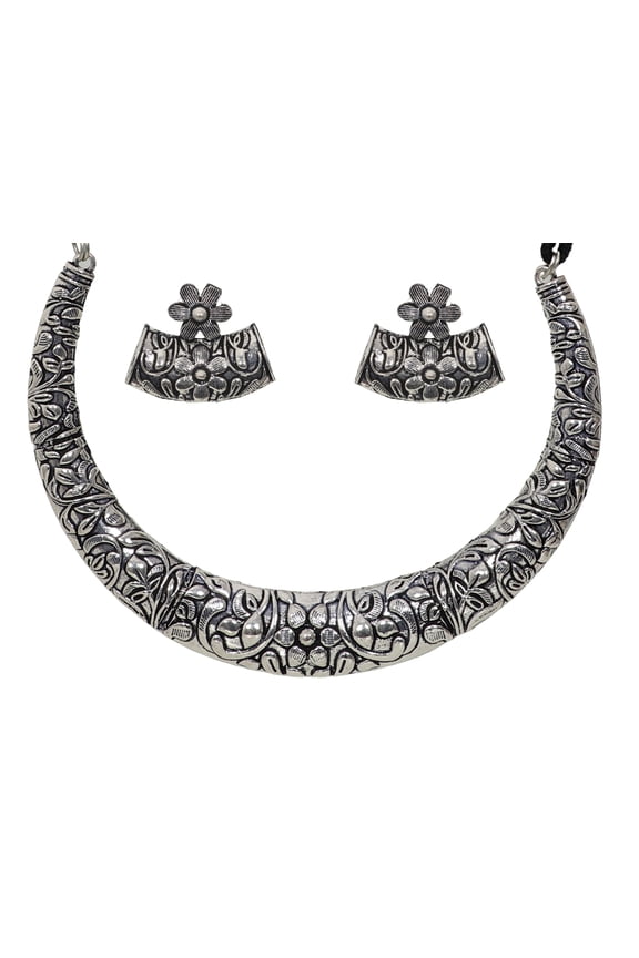 Indian Afghani Silver Oxidized Hasli Choker Necklace for Women Stylish Trendy Traditional Ethnic Lightweight Minimalistic Necklace Jewelry Birthday Valentine Gifts