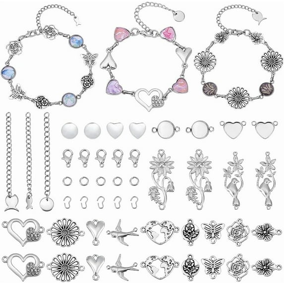 Silver PH 3 Bracelet Making Kit Stainless Steel Pendants Jewelry Connectors Cabochon Settings for Permanent Bracelets Friendship Bracelets DIY Crafts Jewelry Making 202 pcs/Set