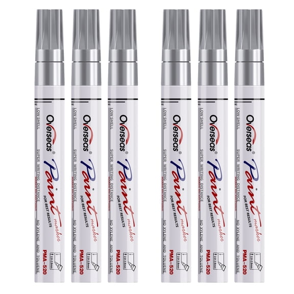 Silver Paint Markers Pens - Single color 6 Pack Permanent Oil Based Metallic Paint Pen, Medium Tip, Quick Dry and Waterproof Marker for Rock, Wood, Fabric, Plastic, Canvas, Glass, Mugs, Canvas