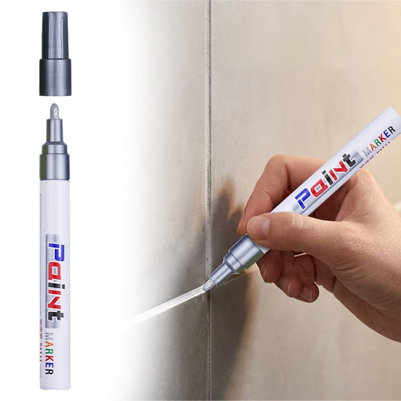 Silver Paint Pen Permanent Paint Markers - Oil Based Paint Pens, Medium Tip, Quick Drying and Waterproof Marker Pens for Metal, Rock Painting, Wood, Fabric, Plastic, Canvas (1Pc)