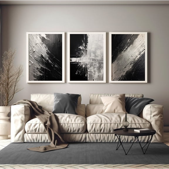 Silver Paint Stroke Abstract Wall Art Set 3 Stretched Canvas 16x24