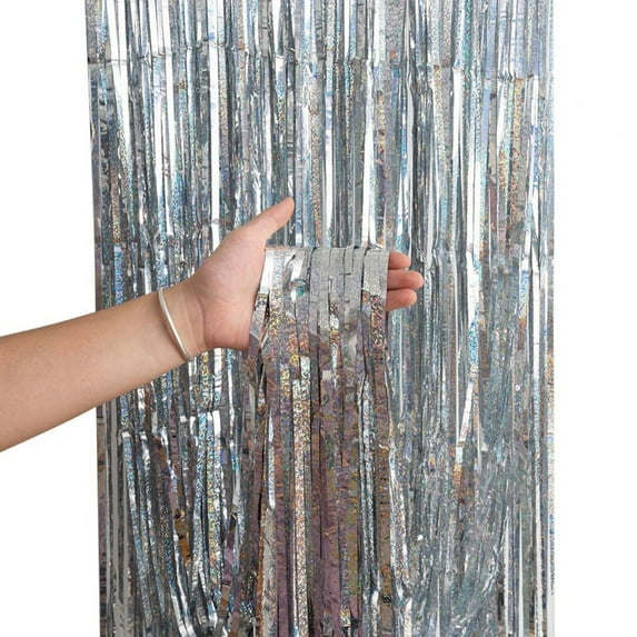 Silver Panel Metallic Tinsel Foil Fringe Curtain Photo Backdrop Party Streamers Decor 39.4*78.7"