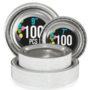 Exquisite Silver Disposable Heavy Duty Paper Plates, 7 and 9 Inch, 200 Count, 350 GSM