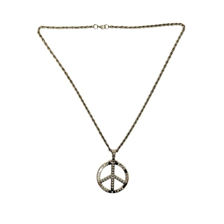 Large Silver Pendant Peace Sign Necklace 70's Costume Jewelry Hippie Accessories Large Silver Pendant Peace Sign Necklace 70's Costume Jewelry Hippie Accessories