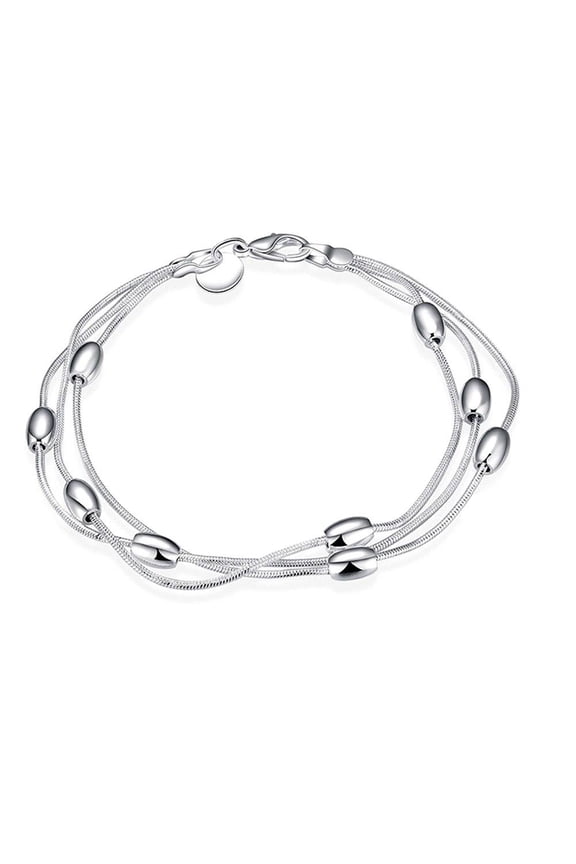 Silver Pearl Beads Multi Strand Bracelet