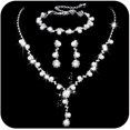 thumbnail image 1 of Silver Pearl Bridal Wedding Jewelry Set Rhinestone Necklace Earrings Bracelet Sets Formal Costume Jewelry for Women and Brides, 1 of 4