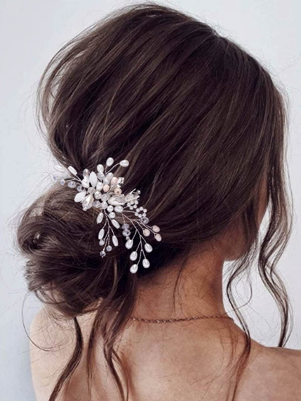 Silver Pearl Bride Wedding Hair Comb Crystal Bridal Side  display picture 3