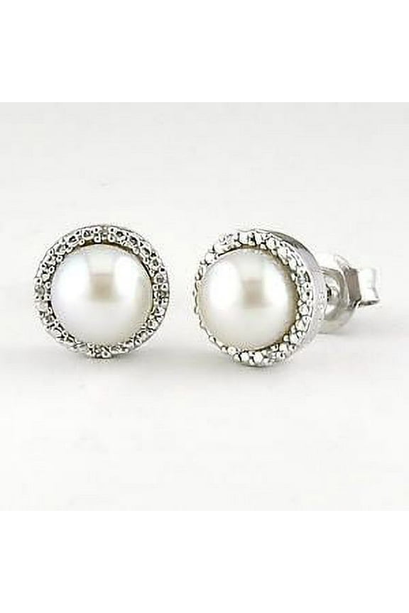 Silver Pearl Earrings With Diamonds