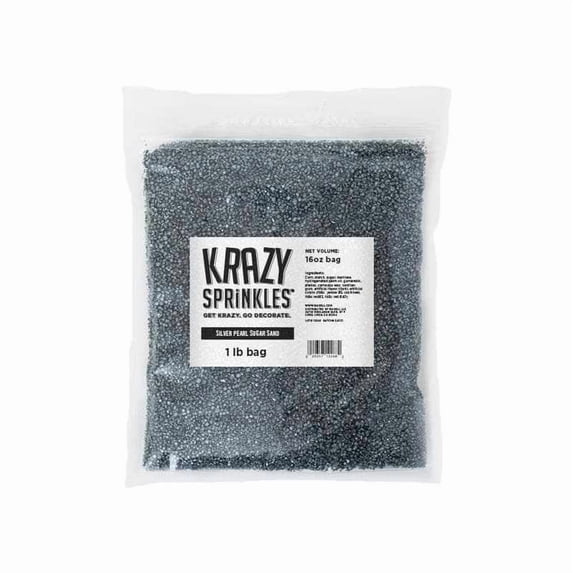 Krazy Sprinkles - Edible Silver Pearl Sugar Sand - Bold Cake Decoration, 1lb Bag
