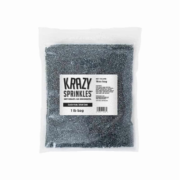 Krazy Sprinkles - Edible Silver Pearl Sugar Sand - Bold Cake Decoration, 1lb Bag