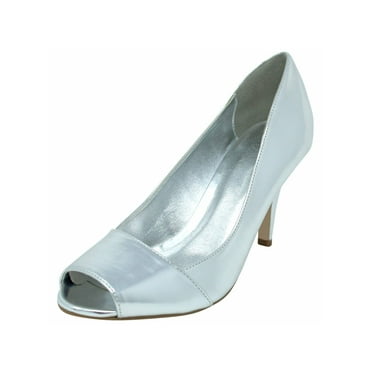 Silver Peep Toe 3" Heel Metallic Pumps For Women Size 6
