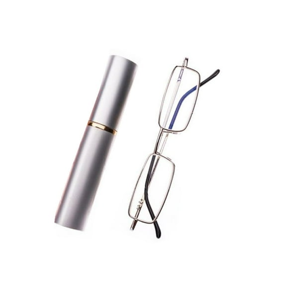 Silver Pen Pocket Case Mini Reading Glasses +2.25 Portable Metal Readers Mens Ultralight Metal Presbyopia Glasses With Aluminum Pen Box