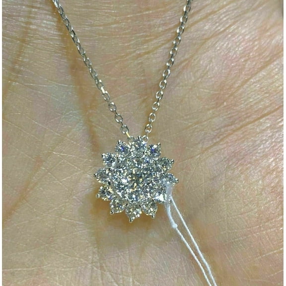 Silver Pendant 2 Ct Round VVS1/D Diamond Snowflake Pendant Necklace 14K White Gold Plated Silver