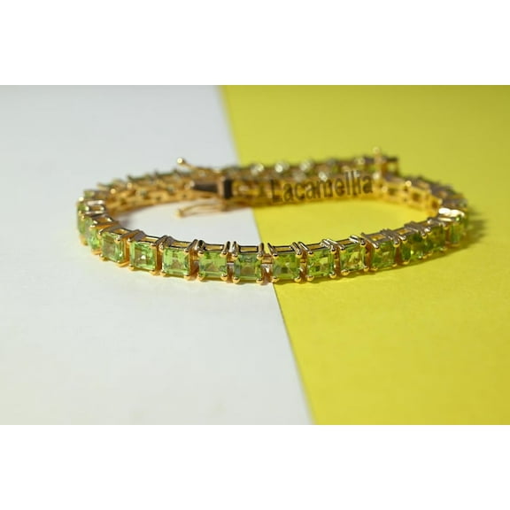 Silver Peridot Tennis Bracelet,Square Cut Chain Link Jewelry,Gift for Mother Love