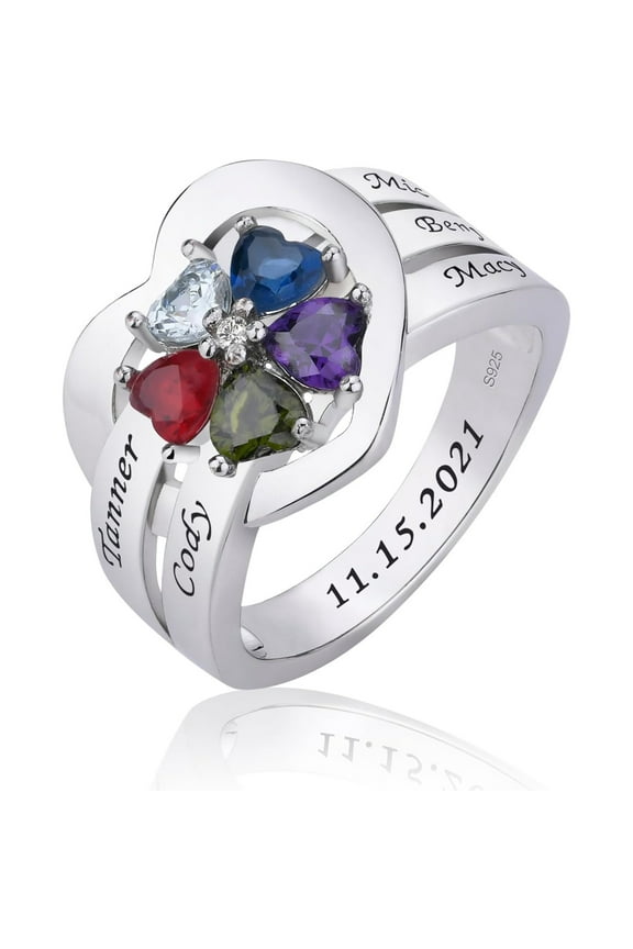Silver Personalized Mothers Ring Engraved 1-8 Birthstones Names Rings Mother Jewelry Ring for Women