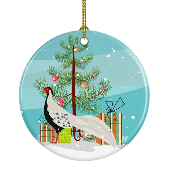 Silver Pheasant Christmas Ceramic Ornament